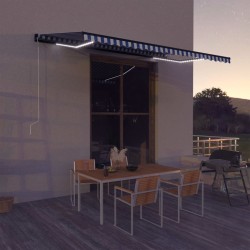 vidaXL Toldo con LED y sensor de viento azul y blanco 500x300 cm