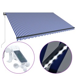 vidaXL Toldo con LED y sensor de viento azul y blanco 500x300 cm