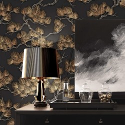 DUTCH WALLCOVERINGS Papel de pared pino negro y dorado