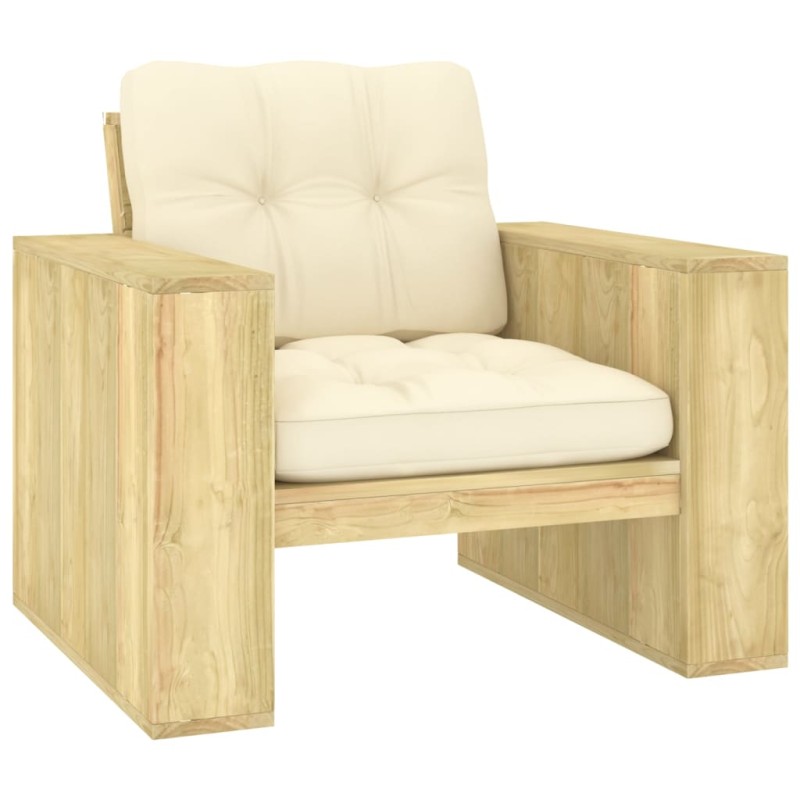 vidaXL Silla de jardín y cojines crema madera pino impregnada vidaXL Silla de jardín y cojines crema madera pino impregnada