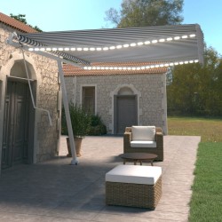 vidaXL Toldo automático LED sensor de viento azul y blanco 400x350 cm