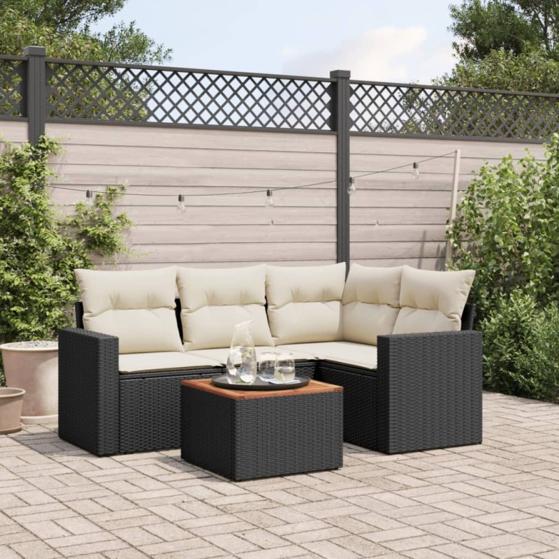 vidaXL Set de muebles de jardín 5 pzas y cojines ratán sintético negro vidaXL Set de muebles de jardín 5 pzas y cojines ratán sintético negro