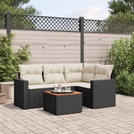 vidaXL Set de muebles de jardín 5 pzas y cojines ratán sintético negro
