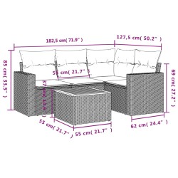 vidaXL Set de muebles de jardín 5 pzas y cojines ratán sintético negro