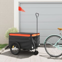 vidaXL Remolque para bicicleta hierro negro y naranja 45 kg