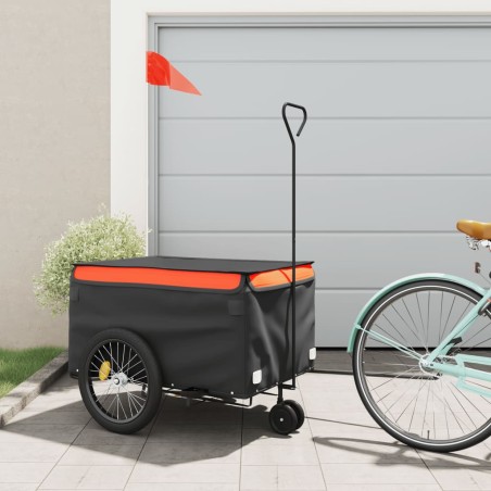 vidaXL Remolque para bicicleta hierro negro y naranja 45 kg