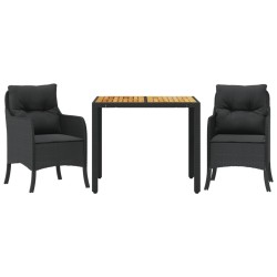vidaXL Set comedor de jardín 3 pzas con cojines ratán sintético negro