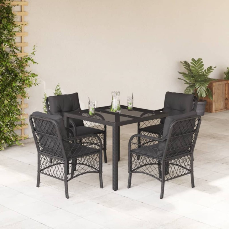 vidaXL Set de muebles jardín 5 pzas con cojines ratán sintético negro vidaXL Set de muebles jardín 5 pzas con cojines ratán sintético negro