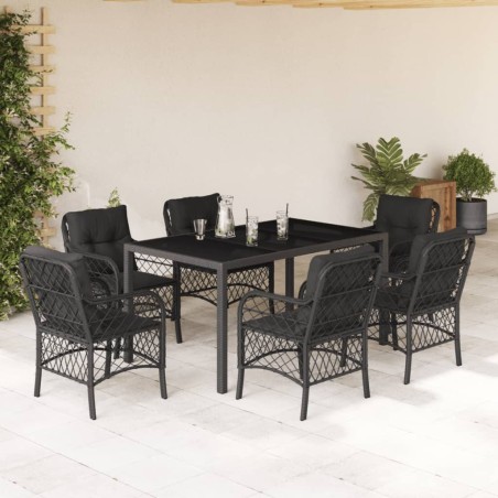 vidaXL Set de comedor de jardín 7 pzas y cojines ratán sintético negro
