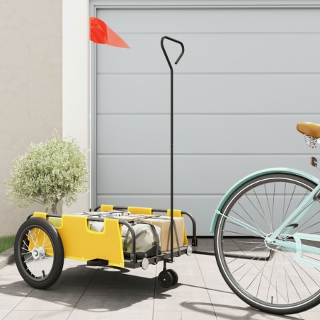 vidaXL Remolque para bicicletas hierro y tela Oxford amarillo