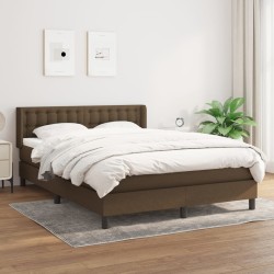 vidaXL Cama box spring con colchón tela marrón oscuro 140x190 cm