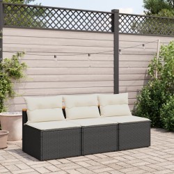 vidaXL Sofá de jardín sin reposabrazos 2 uds y cojines ratán PE negro
