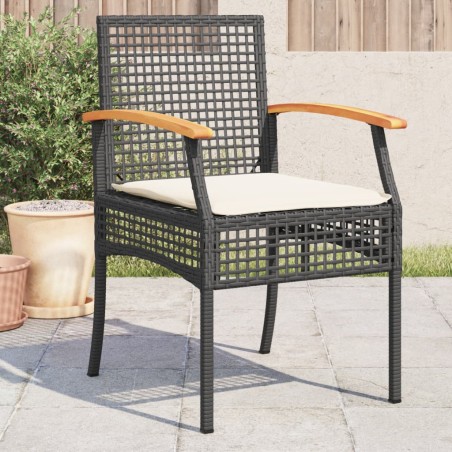 vidaXL Sillas de jardín con cojín 4 uds ratán PE negro y madera acacia