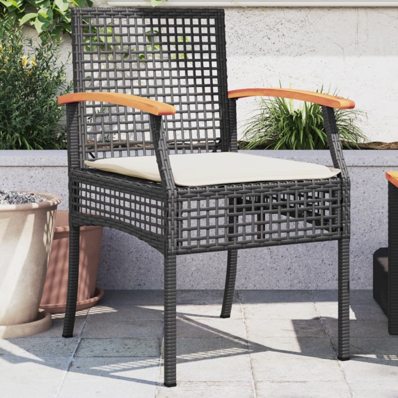 vidaXL Sillas de jardín con cojín 2 uds ratán PE negro y madera acacia vidaXL Sillas de jardín con cojín 2 uds ratán PE negro y madera acacia