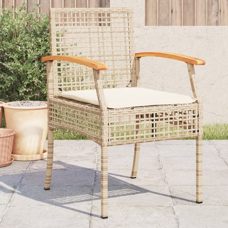 vidaXL Sillas de jardín con cojín 4 uds ratán PE beige y madera acacia vidaXL Sillas de jardín con cojín 4 uds ratán PE beige y madera acacia