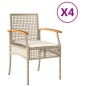 vidaXL Sillas de jardín con cojín 4 uds ratán PE beige y madera acacia vidaXL Sillas de jardín con cojín 4 uds ratán PE beige y madera acacia