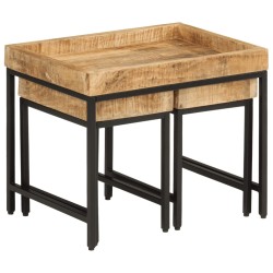vidaXL Mesas apilables 3 piezas madera de mango rugosa maciza y hierro