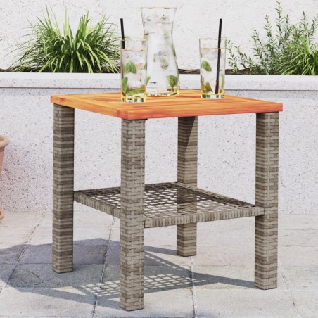 vidaXL Mesa de jardín ratán sintético madera acacia gris 40x40x42 cm