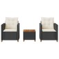 vidaXL Mesita y sillas con cojines 3 pzas ratán PE madera acacia negro vidaXL Mesita y sillas con cojines 3 pzas ratán PE madera acacia negro