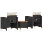 vidaXL Mesita y sillas con cojines 3 pzas ratán PE madera acacia negro vidaXL Mesita y sillas con cojines 3 pzas ratán PE madera acacia negro