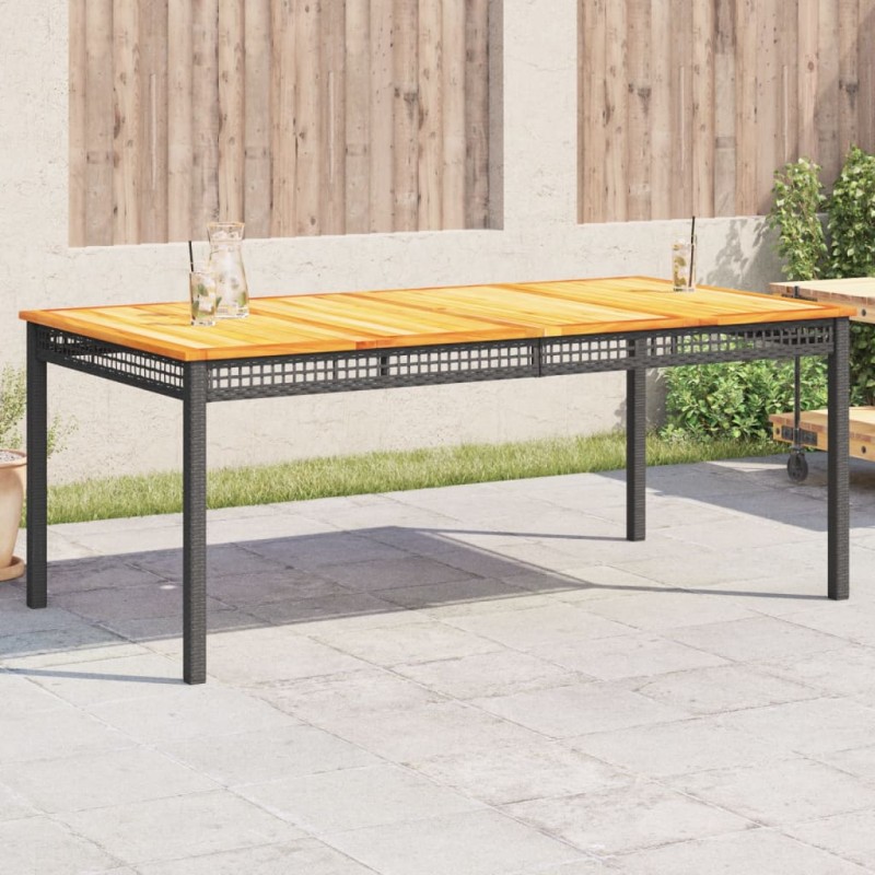 vidaXL Mesa de jardín ratán sintético madera acacia negro 180x90x75 cm vidaXL Mesa de jardín ratán sintético madera acacia negro 180x90x75 cm