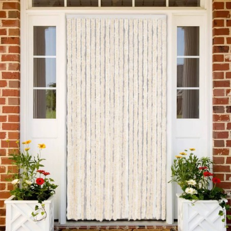 vidaXL Cortina antimoscas chenilla beige y blanco 100x220 cm