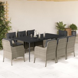 vidaXL Set comedor de jardín 9 pzas cojines ratán sintético gris claro