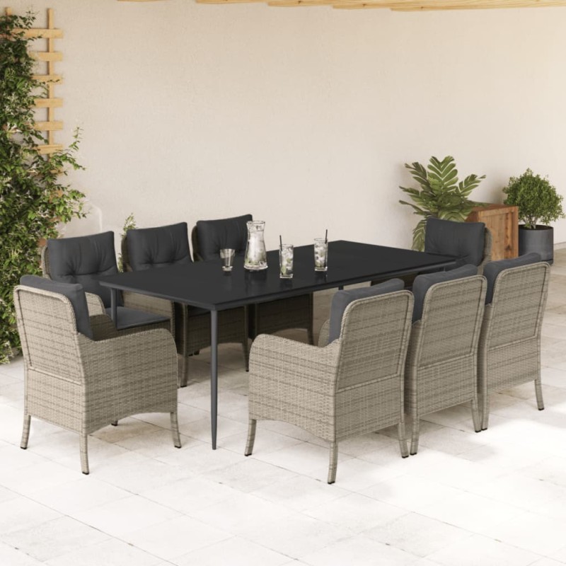 vidaXL Set comedor de jardín 9 pzas cojines ratán sintético gris claro vidaXL Set comedor de jardín 9 pzas cojines ratán sintético gris claro