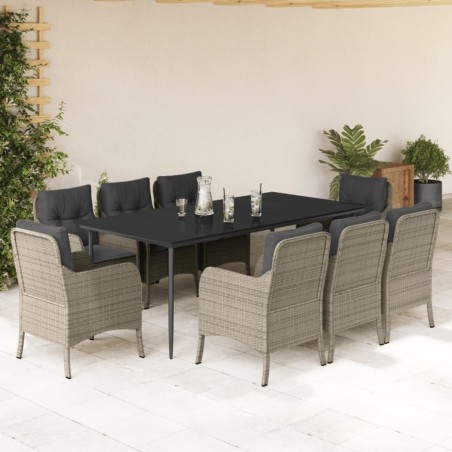 vidaXL Set comedor de jardín 9 pzas cojines ratán sintético gris claro