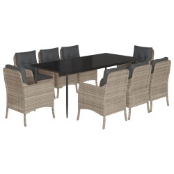vidaXL Set comedor de jardín 9 pzas cojines ratán sintético gris claro