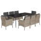 vidaXL Set comedor de jardín 9 pzas cojines ratán sintético gris claro vidaXL Set comedor de jardín 9 pzas cojines ratán sintético gris claro