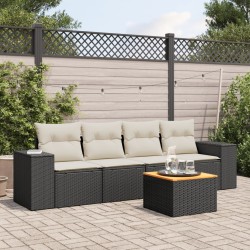 vidaXL Set de muebles de jardín 5 pzas y cojines ratán sintético negro