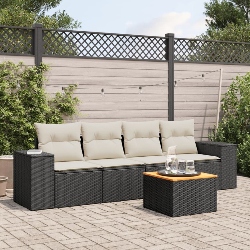 vidaXL Set de muebles de jardín 5 pzas y cojines ratán sintético negro vidaXL Set de muebles de jardín 5 pzas y cojines ratán sintético negro