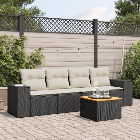 vidaXL Set de muebles de jardín 5 pzas y cojines ratán sintético negro