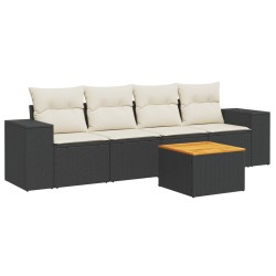 vidaXL Set de muebles de jardín 5 pzas y cojines ratán sintético negro