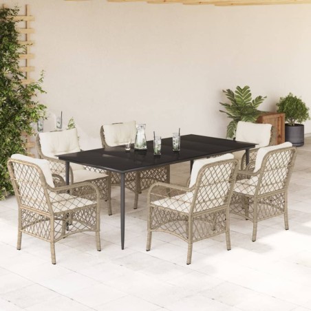 vidaXL Set comedor de jardín 7 pzas con cojines ratán sintético beige