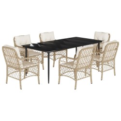 vidaXL Set comedor de jardín 7 pzas con cojines ratán sintético beige