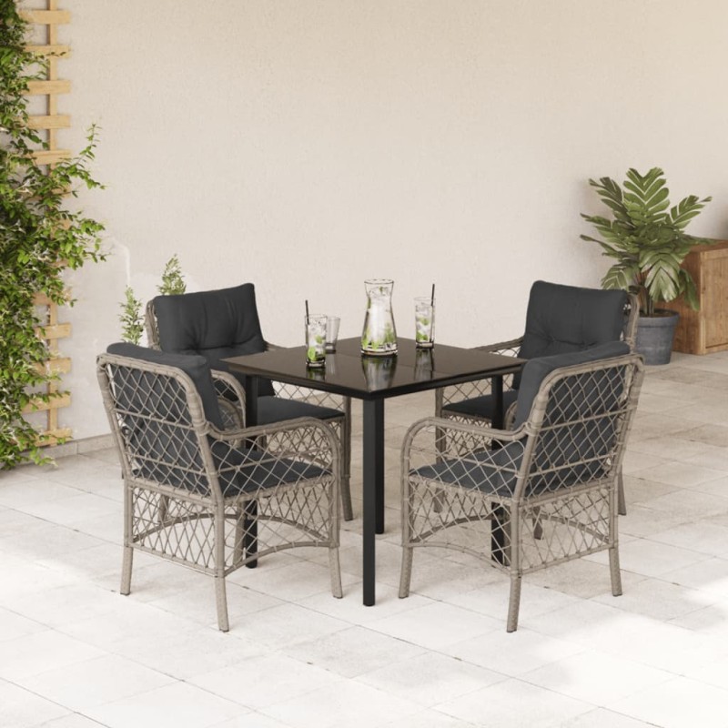 vidaXL Set comedor de jardín 5 pzas cojines ratán sintético gris claro vidaXL Set comedor de jardín 5 pzas cojines ratán sintético gris claro