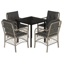 vidaXL Set comedor de jardín 5 pzas cojines ratán sintético gris claro