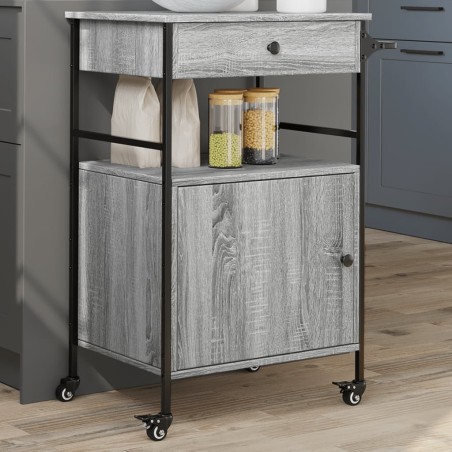 vidaXL Carrito de cocina madera ingeniería gris Sonoma 56x43x89,5 cm
