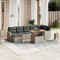 vidaXL Set de sofás de jardín 8 pzas y cojines ratán sintético gris