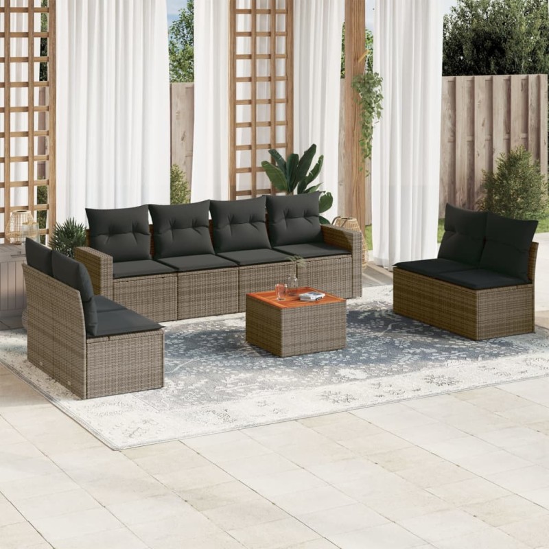 vidaXL Set de muebles de jardín 9 pzas y cojines ratán sintético gris vidaXL Set de muebles de jardín 9 pzas y cojines ratán sintético gris