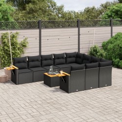 vidaXL Set de sofás de jardín 11 pzas y cojines ratán sintético negro