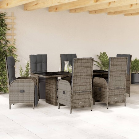 vidaXL Set comedor jardín 7 pzas y cojines ratán sintético gris