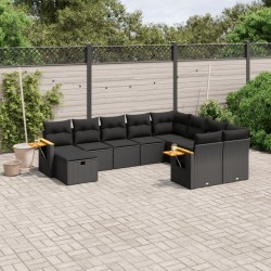 vidaXL Set de sofás de jardín 10 pzas cojines ratán sintético negro