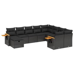 vidaXL Set de sofás de jardín 10 pzas cojines ratán sintético negro