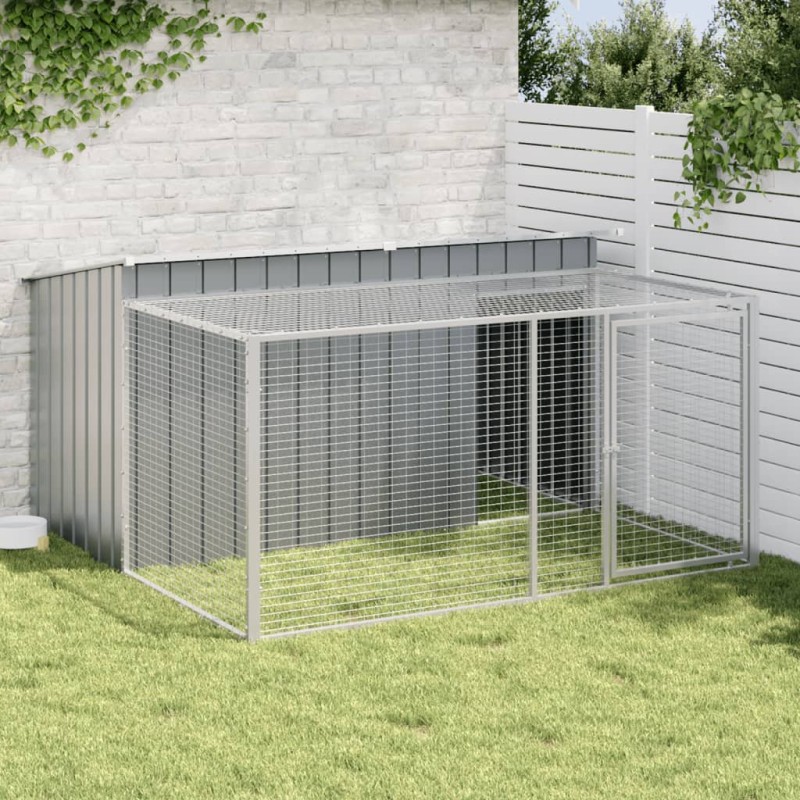 vidaXL Caseta perros con corral acero galvanizado gris 197x194x110 cm