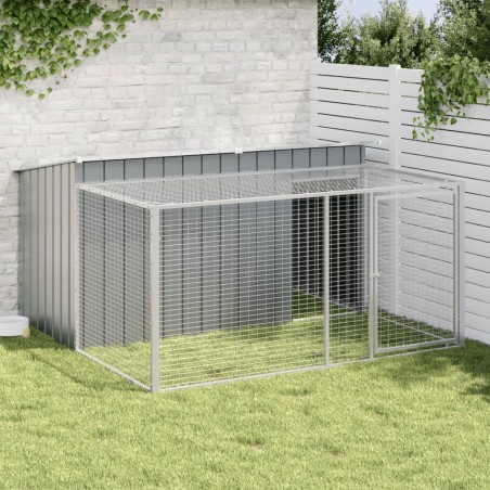 vidaXL Caseta perros con corral acero galvanizado gris 197x194x110 cm