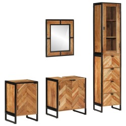 vidaXL Conjunto de muebles baño 4 pzas madera maciza acacia y hierro
