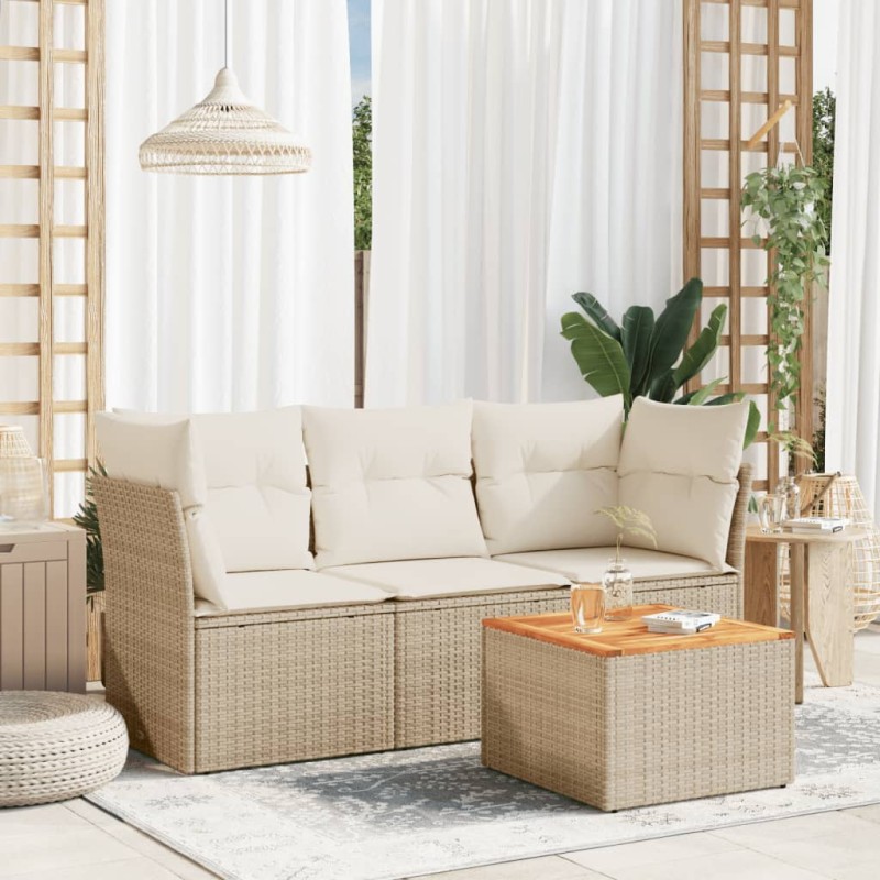 vidaXL Juego de sofás jardín con cojines 4 pzas ratán sintético beige vidaXL Juego de sofás jardín con cojines 4 pzas ratán sintético beige